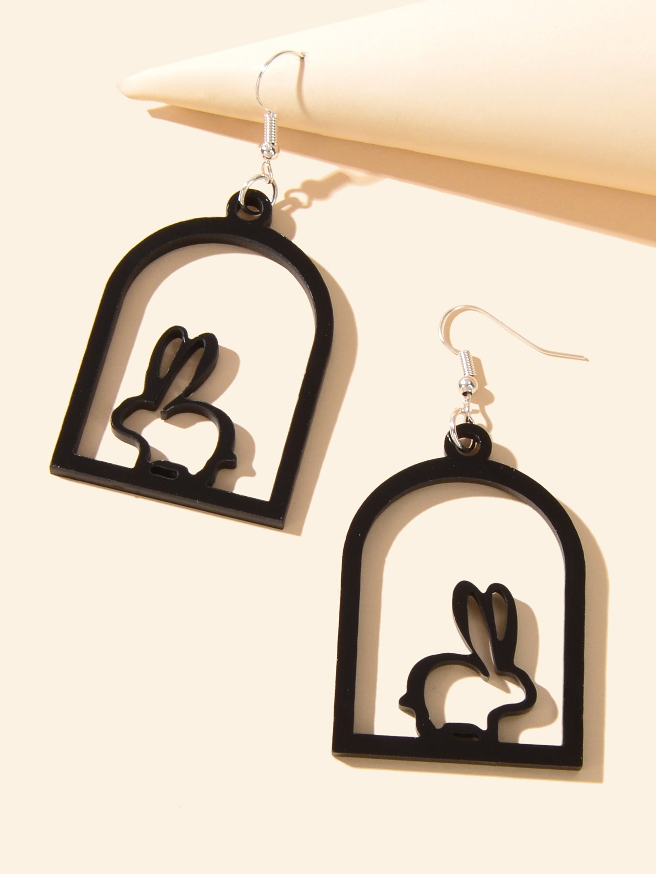 Black Acrylic Cage Easter Rabbit Bunny Dangle Earrings Funny Pet Jewellery Gift