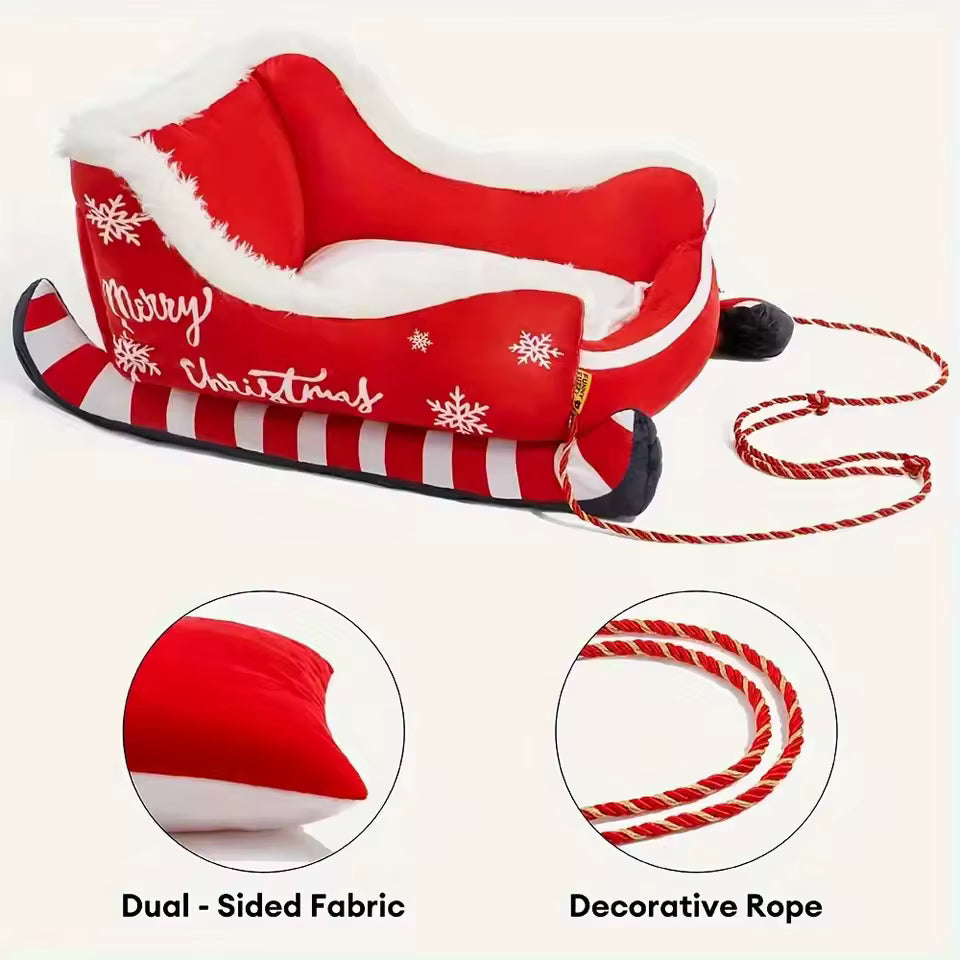 Christmas Washable Dog Sofa Bed Nest Winter Dog Bed Sled Cat Hammock with Anti-Slip Bottom for Cats Dogs Christmas Decoration