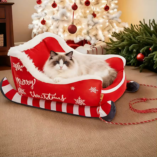 Christmas Washable Dog Sofa Bed Nest Winter Dog Bed Sled Cat Hammock with Anti-Slip Bottom for Cats Dogs Christmas Decoration
