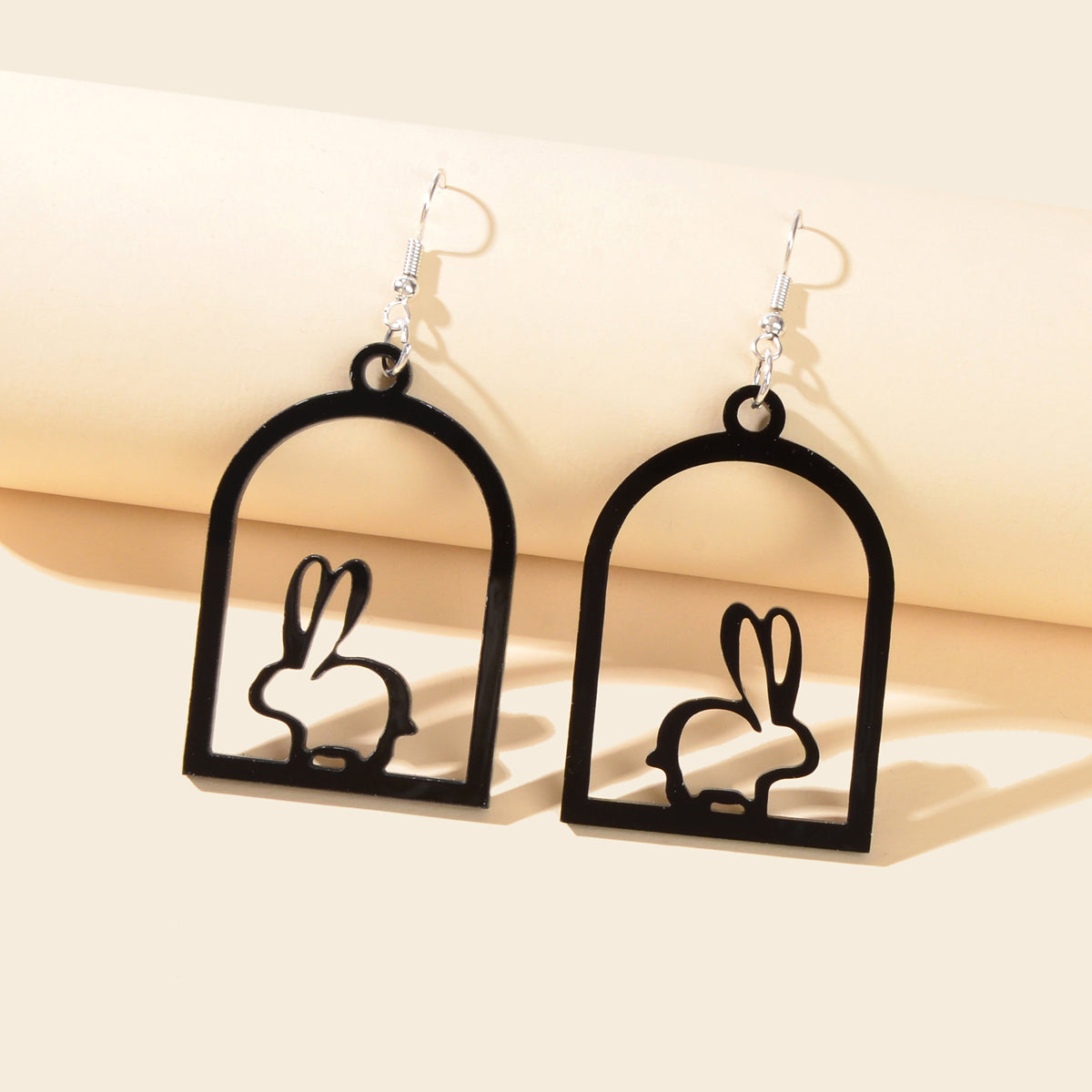 Black Acrylic Cage Easter Rabbit Bunny Dangle Earrings Funny Pet Jewellery Gift