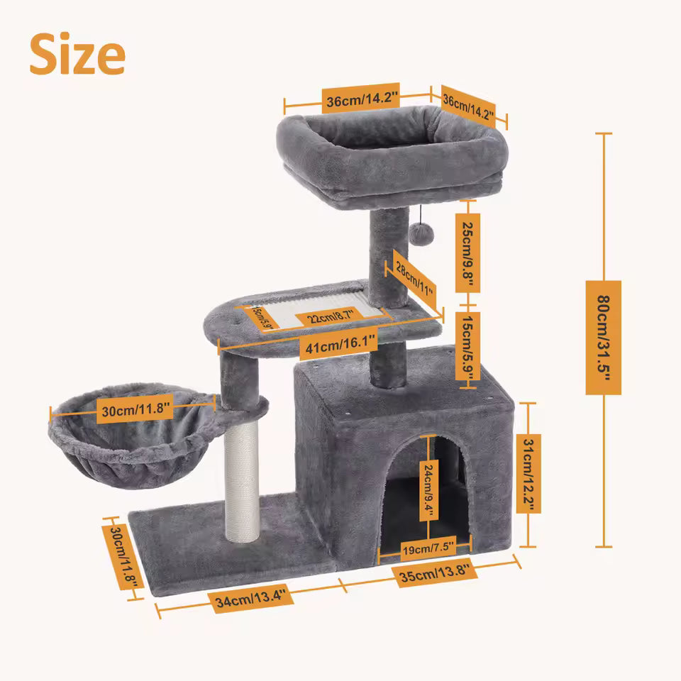 Cat tree Cat Tower for Indoor Cats 2 Styles Cat Activity Tree with Cat Scratching Posts Big Hammock and Removable Top Perch Grey