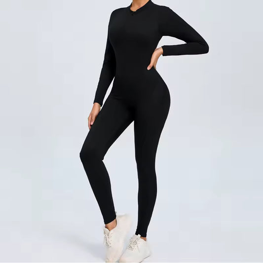 Hearuisavy V Back Sports Jumpsuit Yoga Clothes Rompers Women Long Sleeveles Workout Bodysuits Backless One-piece Suit Female